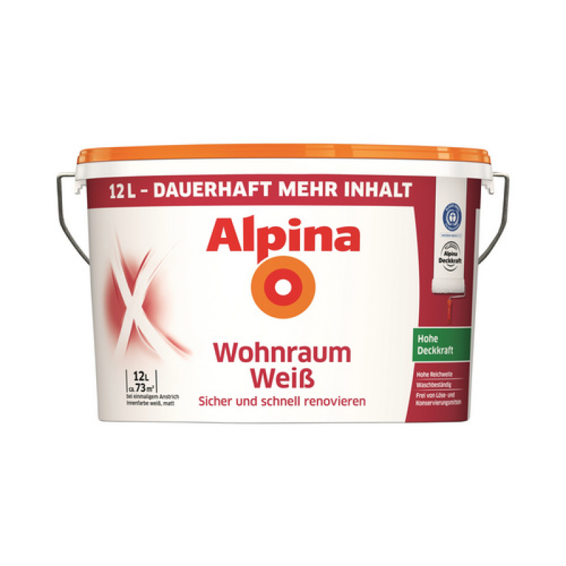 ALPINA Wandfarbe »Wohnraumweiß«, 12 l, weiß - weiss