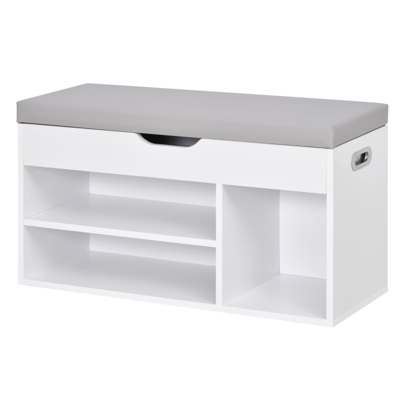 HOMCOM Schuhbank mit Stauraum Sitzbank Sitztruhe Eingangsbereich Diele PU Weiß 80 × 30 × 43 cm Aosom – Bild 1 von 2