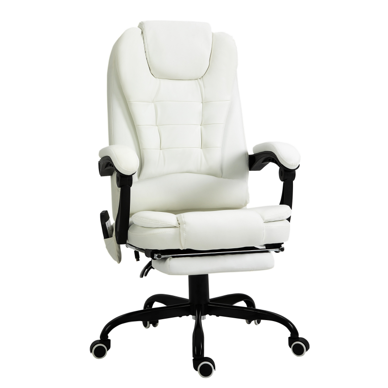 Vinsetto Massagesessel Chefsessel mit 7 Massagepunkte höhenverstellbarer Drehstuhl mit Integrierter Fußstütze Unterem Rückenpolster Schaumstoff Metall PVC Weiß 67 x 79 x 111-121 cm Aosom – Bild 1 von 2