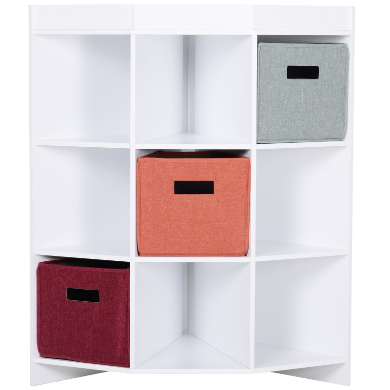 HOMCOM Eckregal, Aufbewahrungsregal, Standregal, 3 Schubladen, Platzsparend, MDF, Weiß, 57 x 57 x 95 cm Aosom – Bild 1 von 2