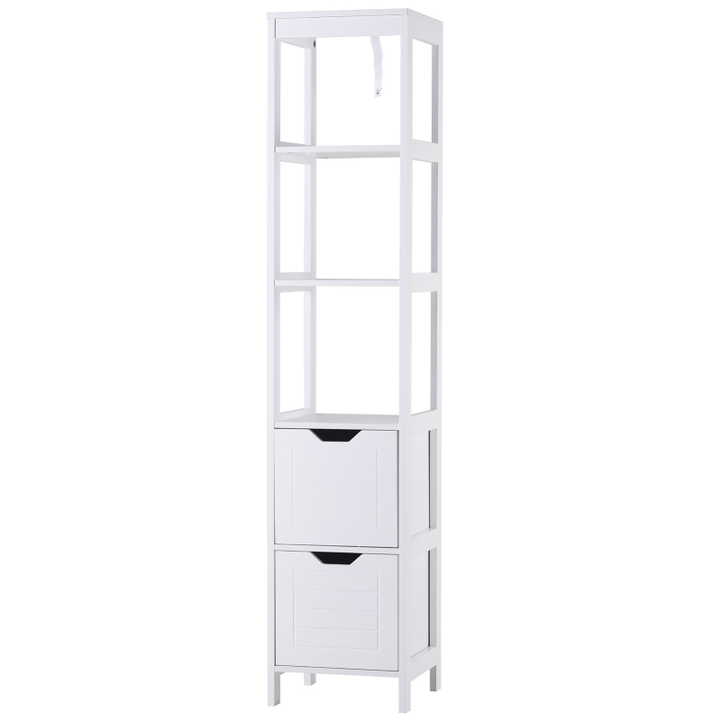 kleankin Badezimmerregal, Badeschrank, Küchenschrank mit 1 Schränke, 3 offene Regale, MDF-Platte, 30 x 30 x 144 cm, Weiß Aosom – Bild 1 von 2