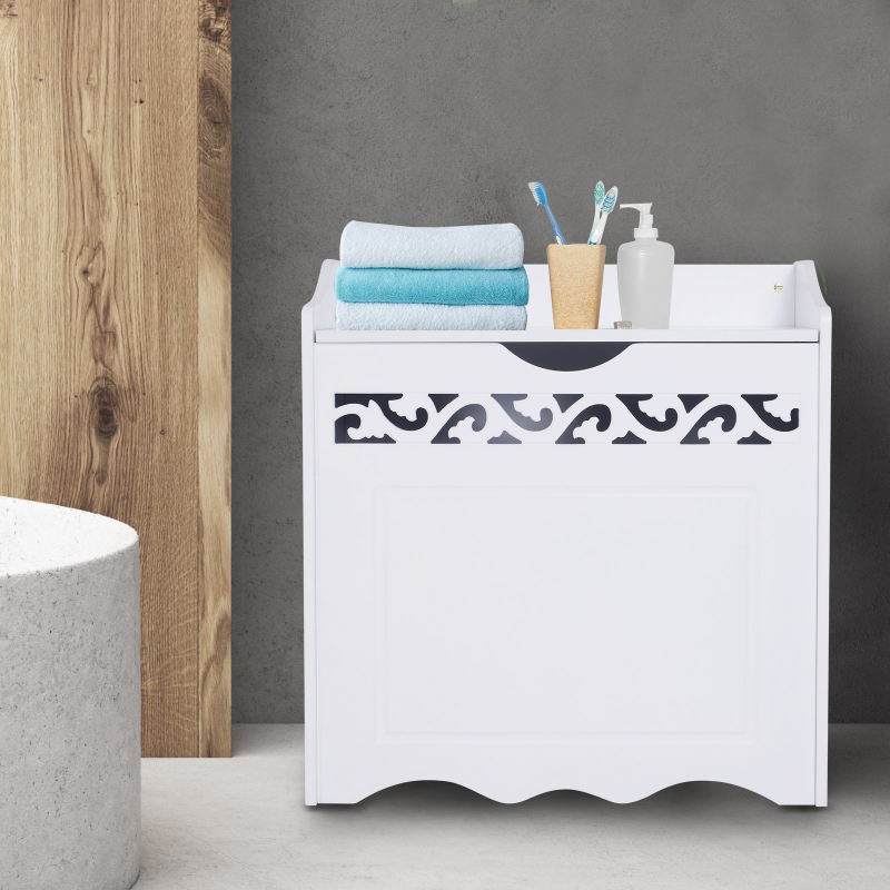 HOMCOM® Badschrank Wäschekorb mit Deckel MDF Weiß 55 x 34 x 58 cm Aosom – Bild 1 von 2