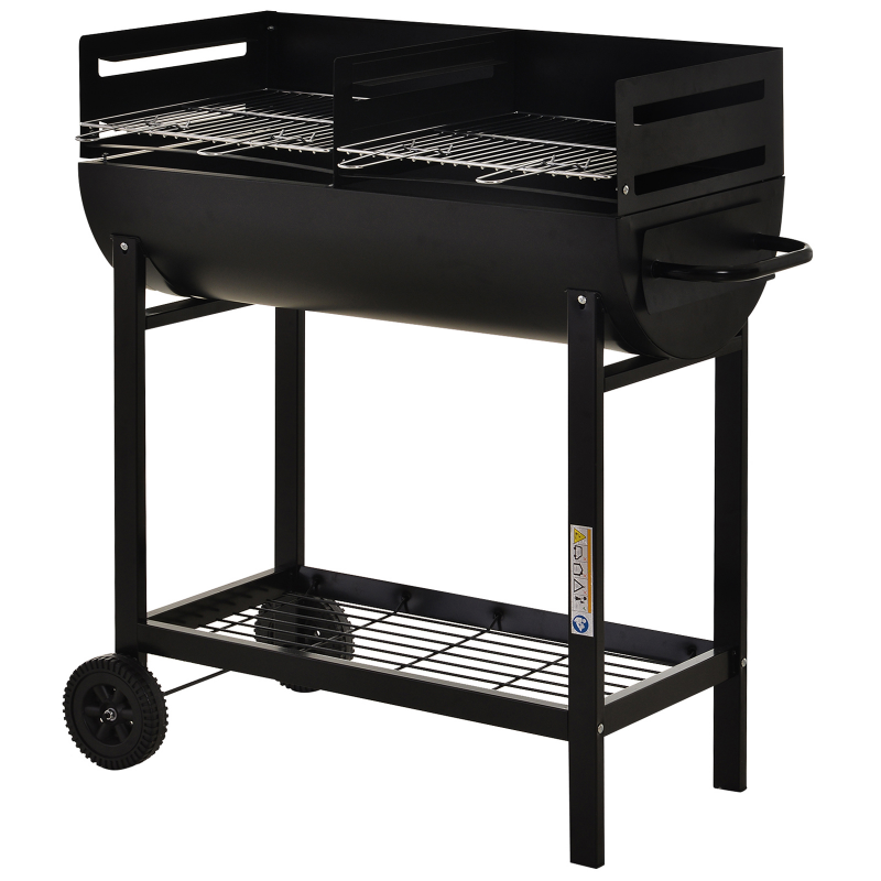 Outsunny Grillwagen, Grillstation, Standgrill mit Windschutz, 2 x Grillrost, 3-stufig höhenverstellbar, Metall, Schwarz, 90 x 45 x 96 cm Aosom – Bild 1 von 2