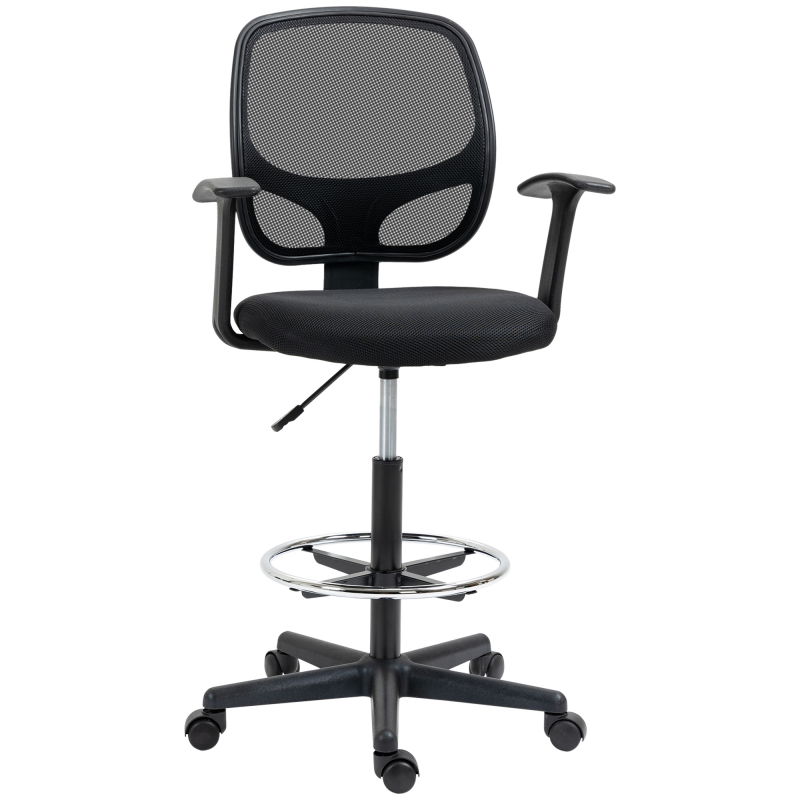 Vinsetto ergonomischer Bürostuhl Schreibtischstuhl, Drehstuhl, Zeichenstuhl, verstellbarer Fußring, bis 120 kg, Schwarz, 60x56x110-132 cm Aosom – Bild 1 von 2