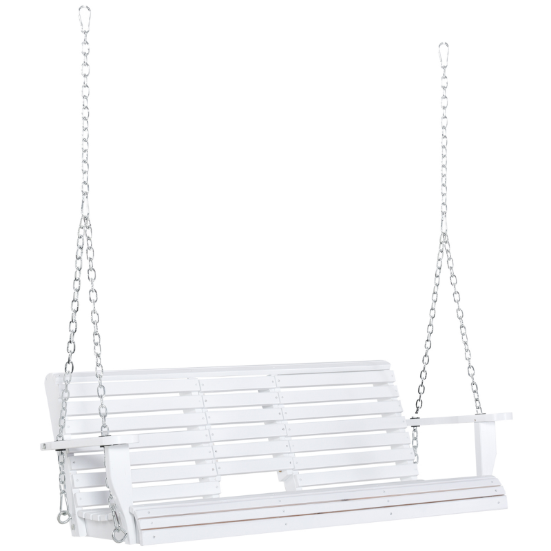 Outsunny Hängebank Gartenschaukel Schaukelbank mit faltbarem Couchtisch für 2-3 Personen Tannenholz Patio komfortable 150 x 75 x 53 cm Weiß Aosom – Bild 1 von 2