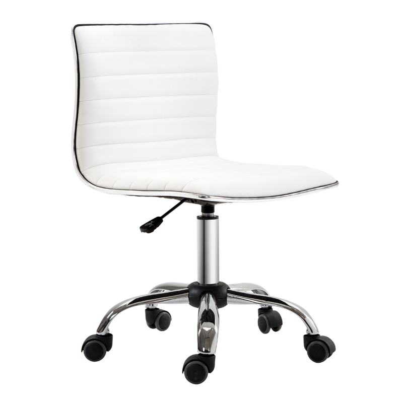 HOMCOM Bürostuhl ohne Armlehnen, höhenverstellbar 78-90H cm, Kosmetikstuhl mit Rückenlehne, bis 120kg, Leder, Weiß Aosom – Bild 1 von 2
