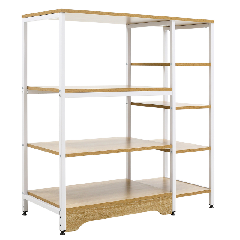 HOMCOM Küchenregal Standregal Lagerregal Eckregal mit 7 Einlegeböden rutschfesten Fußkappen Metallregal robust und stabil Metall MDF Stahl Weiß+Natur Aosom – Bild 1 von 2