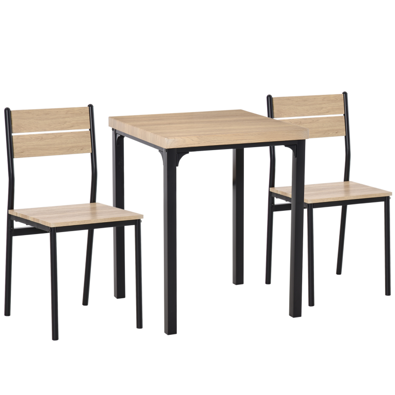 HOMCOM 3-teilige Esstisch Küchentisch mit Stühlen Set Naturholzmaserung + Schwarz mit 1 Tisch + 2 Stühlen Aosom – Bild 1 von 2