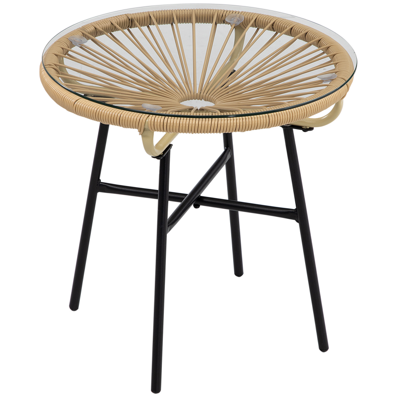 Outsunny Bistrotisch, Runder Gartentisch, Ratten Beistelltisch, für Terrasse, Balkon, Schwarz+Beige, 50 x 50 x 50 cm Aosom – Bild 1 von 2