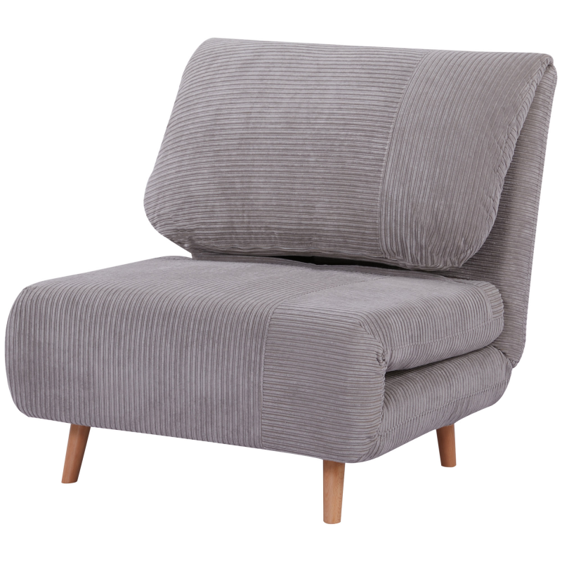 HOMCOM 2-in-1 Schlafsofa, Schlafsessel, verstellbar Klappmatratze, Gästebett, Klappbett, Cord-Optik für Schlafzimmer, Wohnzimmer, Hellgrau Aosom – Bild 1 von 2