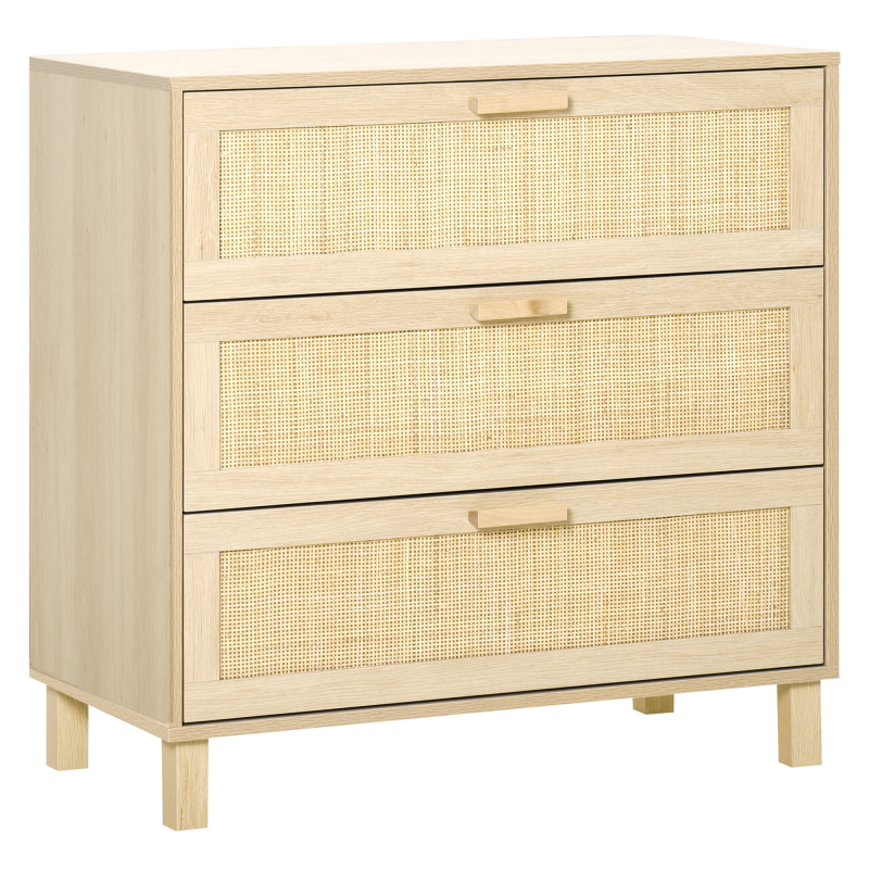 HOMCOM Schubladenschrank Beistellschrank Sideboard Unterschrank mit 3 Schubladen Kommode für Wohnzimmer Schlafzimmer MDF Natur 80 x 40 x 80 cm Aosom – Bild 1 von 2