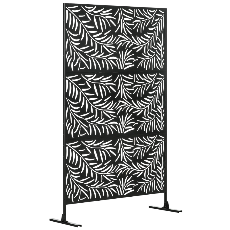 Outsunny Sichtschutz mit Ständer, Raumteiler mit Weidenblattmuster, 122 x 198 cm Trennwand Raumtrenner für Garten, Terrasse, Stahl, Schwarz Aosom – Bild 1 von 2