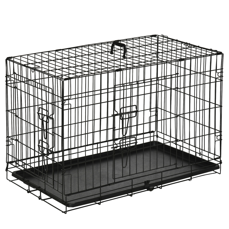 PawHut Hundebox Transportbox für Kleintiere 76x46x52cm, zusammenklappbar, Metall, schwarz, ideal für Reisen & Sicherheit Aosom.de – Bild 1 von 2