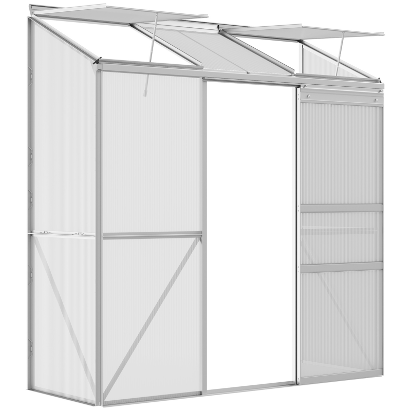 Outsunny Gewächshaus Tomatenhaus Treibhaus mit Schiebetür und Aufklappbaren Dachfenstern aus Polycarbonat und Aluminium Silber 192 x 68 x 196 cm für Gartenpflege Aosom.de – Bild 1 von 2
