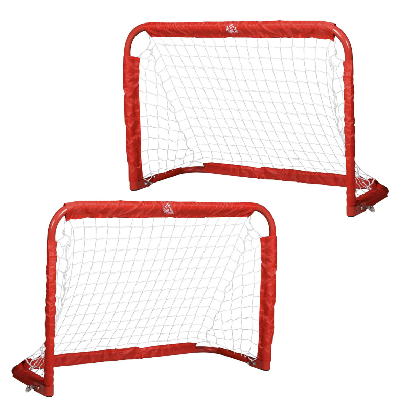 HOMCOM Fußballtore Set 2er Set Faltbare Minitore aus Stahl Q195 und Tetrolon Rot 90x36x60 cm für Garten und Spielplatz Aosom.de – Bild 1 von 2