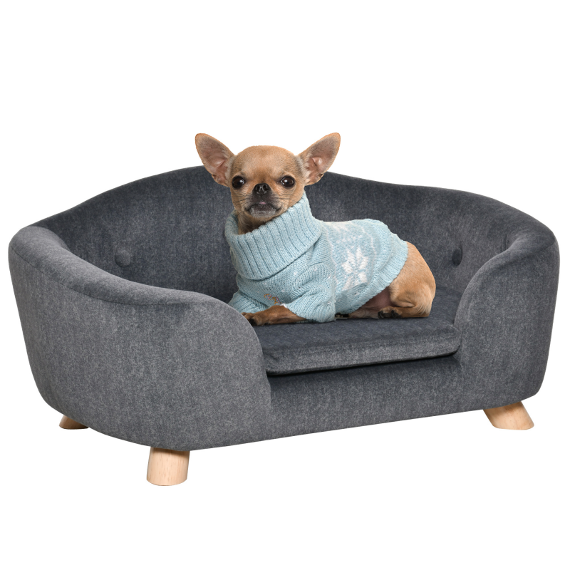 PawHut Haustiersofa, Hundematte, Hundebett, Hundesofa, Hundecouch, Katzen Sofa mit Kissen, Rückentasche, Plüsch, 70 x 47 x 30 cm Aosom – Bild 1 von 2