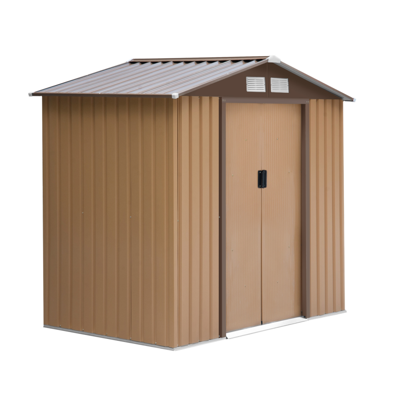 Outsunny Gerätehaus Geräteschuppen Gartenhaus Garten Schuppen mit Bodenrahmen und Schiebetüren wetterfest Stahl Gelb 213 x 130 x 185 cm Aosom – Bild 1 von 2