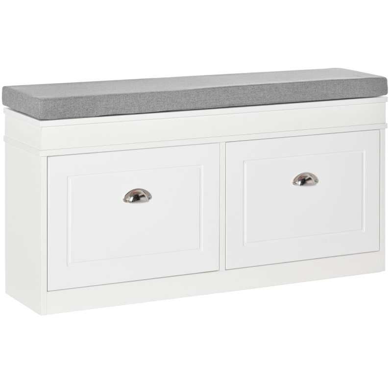 HOMCOM Schuhregal Schuhbank mit Kissen und 2 Schubladen Spanplatte MDF Polyester Schaumstoff Weiß+Grau 104 x 24 x 55 cm Aosom – Bild 1 von 2