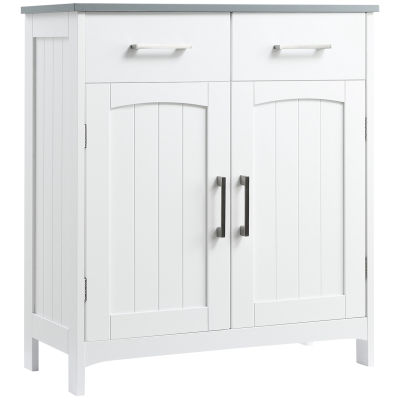 kleankin Badezimmerschrank Badschrank mit 2 Schubladen Bademöbel mit verstellbarer Regalebene Weiß 68 x 33 x 76 cm Aosom – Bild 1 von 2