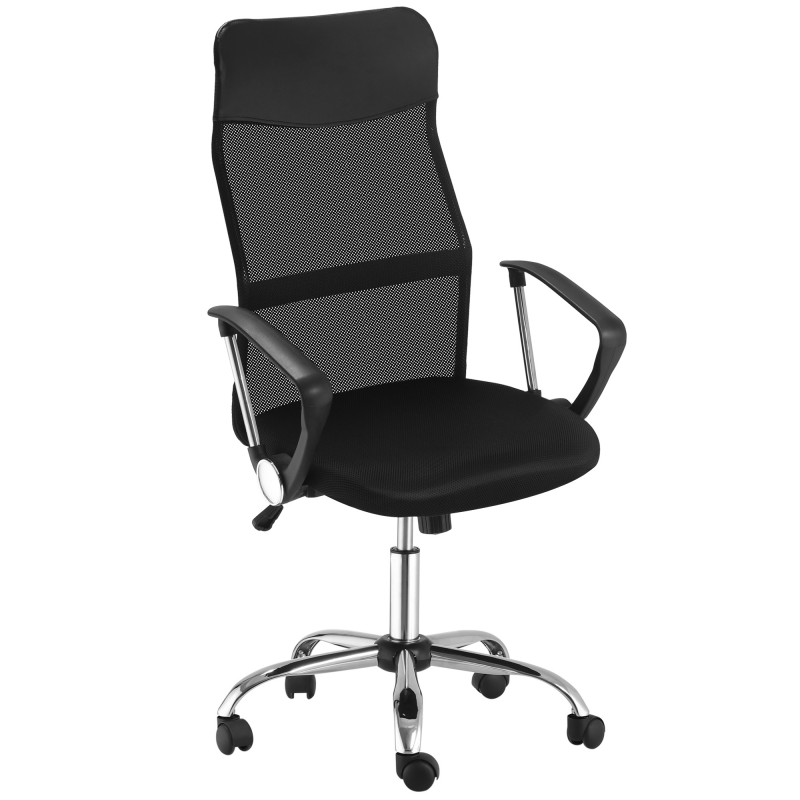 HOMCOM Bürostuhl mit Netz, höhenverstellbarer Schreibtischstuhl, ergonomischer Gaming Stuhl, Drehstuhl mit Wippenfunktion, Schwarz Aosom.de – Bild 1 von 2