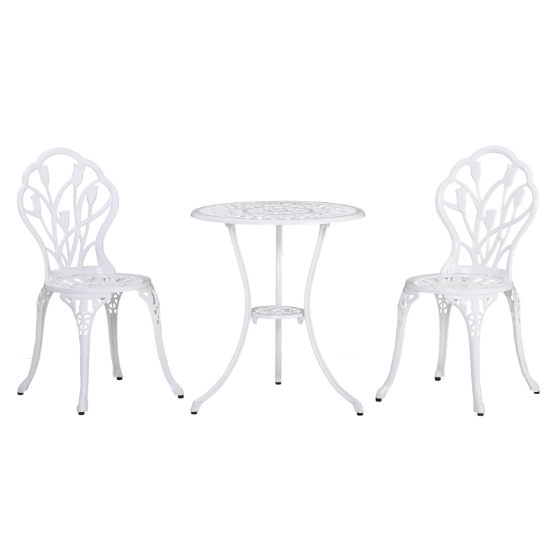 Outsunny Sitzgruppe für 2 Personen Essgruppe Gartenmöbel-Set mit Tisch und 2 Stühlen, Aluminium mit Schirmloch, weiß für Balkon & Terrasse Aosom.de – Bild 1 von 2