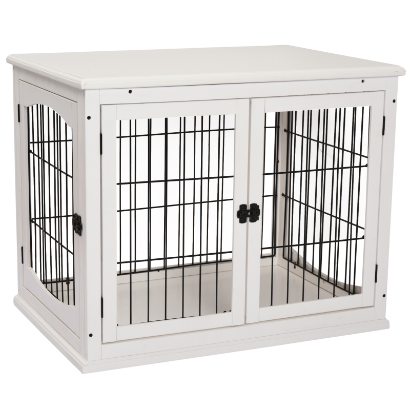 PawHut Hundehütte Hundehaus Transportbox Kleintierkäfig für Innen 81 x 58,5 x 66 cm aus MDF & Metall in Weiß, ideal für Haustiere Aosom.de – Bild 1 von 2