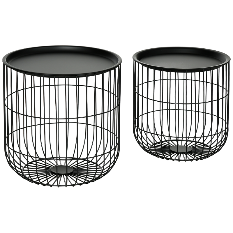 HOMCOM 2er-Set Couchtisch Beistelltisch Skandidesign Kaffeetisch mit Stauraum aus Stahl Schwarz für Wohnzimmer & moderne Einrichtung Aosom.de – Bild 1 von 2