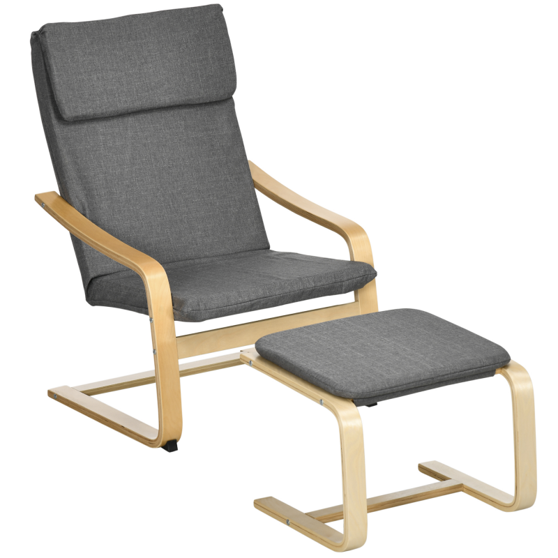 HOMCOM Relaxsessel mit Fußhocker Ohrensessel grau mit Armlehne und Leinenbezug für Wohnzimmer & Entspannung Aosom.de – Bild 1 von 2