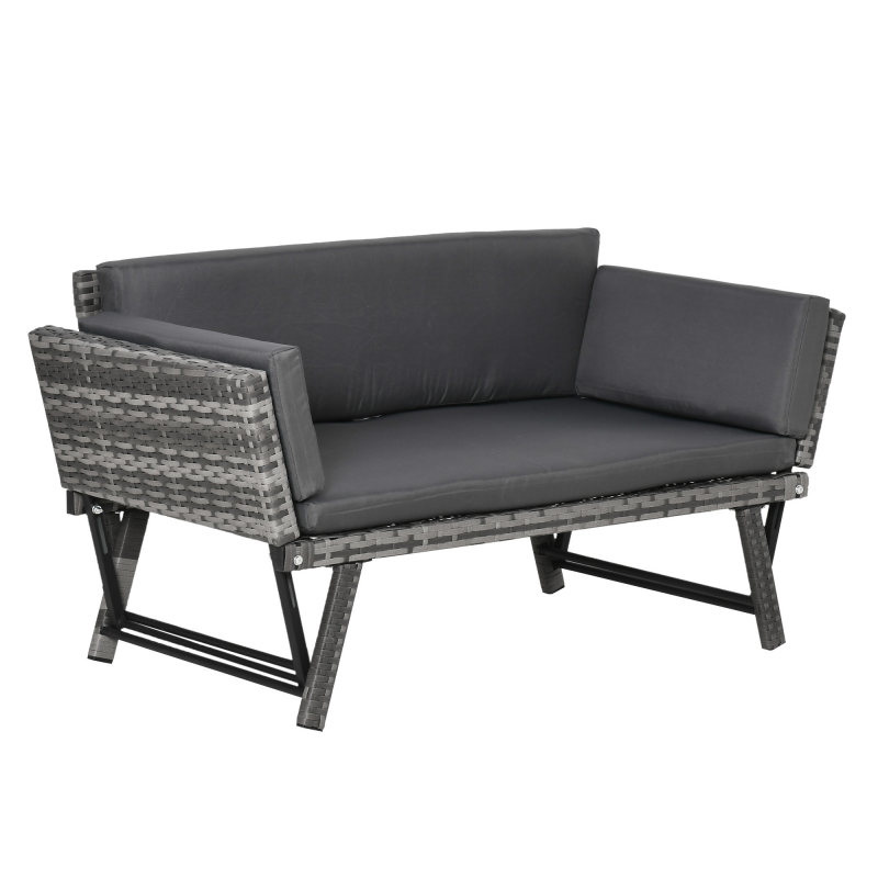 Outsunny Polyrattan Gartensofa 2-Sitzer Loungesofa Grau mit klappbaren Armlehnen Stahl 129x63x67cm für Garten Terrasse Aosom.de – Bild 1 von 2