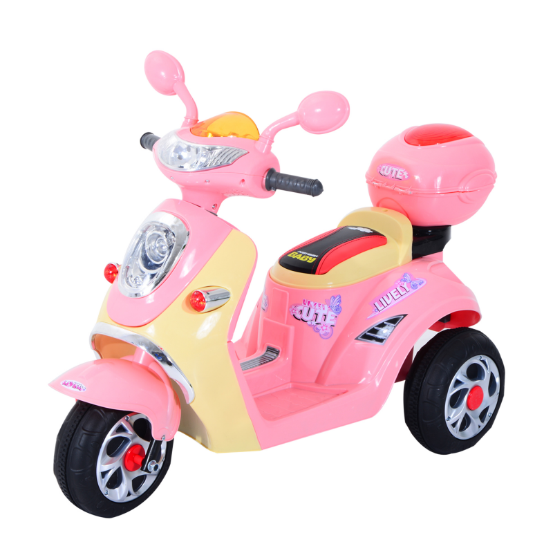 HOMCOM Elektro Kindermotorrad Elektromotorrad Kinderelektroauto Kinderfahrzeug Dreirad, 6V, Metall+PP, 108x51x75cm (Rosa+Gelb) Aosom – Bild 1 von 2