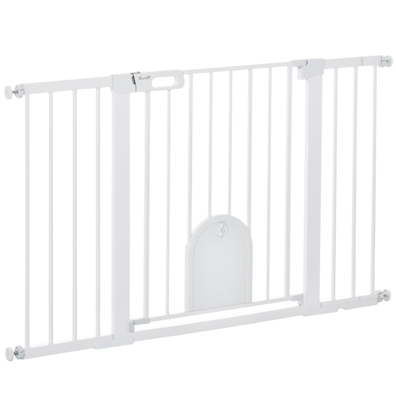 PawHut Türschutzgitter Treppenschutzgitter 75-131cm Klemmbefestigung aus Metall und ABS in Weiß 76cm hoch für Sicherheit im Zuhause Aosom.de – Bild 1 von 2