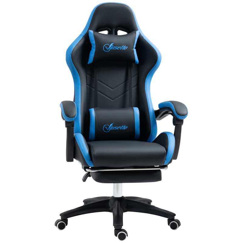 Vinsetto Gaming Sessel höhenverstellbar mit Lendenkissen & Kopfstütze, verstellbare Armlehnen, Liegefunktion bis 120 kg, Blau Schwarz Aosom.de – Bild 1 von 2