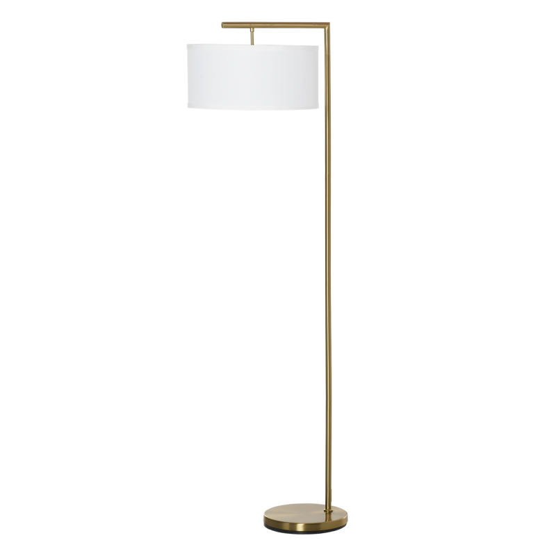 HOMCOM Stehlampe E27 Sockel Stehleuchte für Wohnzimmer Schlafzimmer Büro, Metall Stahl Leinen Gold Weiß 47x37x153 cm Aosom.de – Bild 1 von 2
