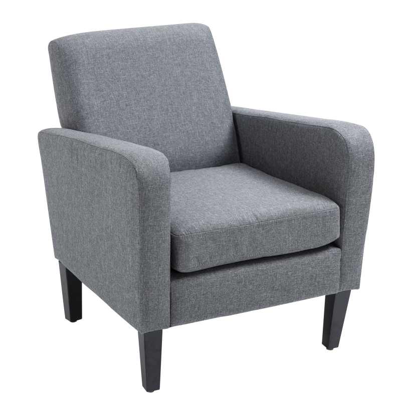 HOMCOM Relaxsessel Einzelsessel mit Polster, Holzfüße, Leinenstoff, Hellgrau, 66x72x74cm Aosom – Bild 1 von 2