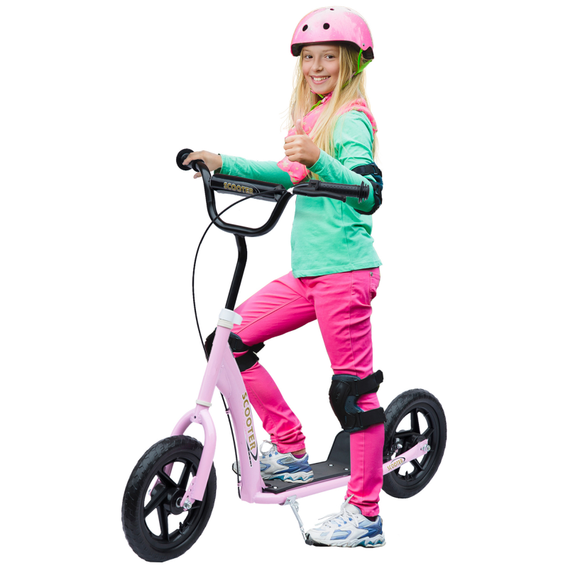 HOMCOM Kinderroller Kickscooter 12 Zoll mit Hinterbremse, Höhenverstellbarer Tretroller in Rosa, Stahl & EVA, für Kinder Aosom – Bild 1 von 2