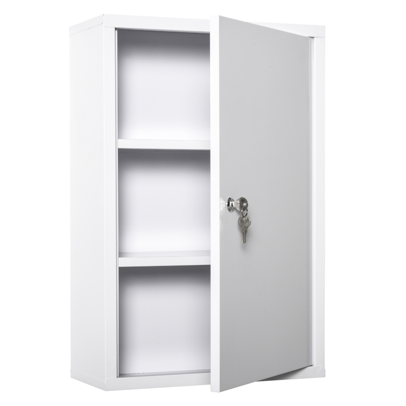 kleankin Erste-Hilfe-Schrank Medizinschrank 3 Fächer abschließbar Stahl Weiß 40x18x60cm Aosom – Bild 1 von 2