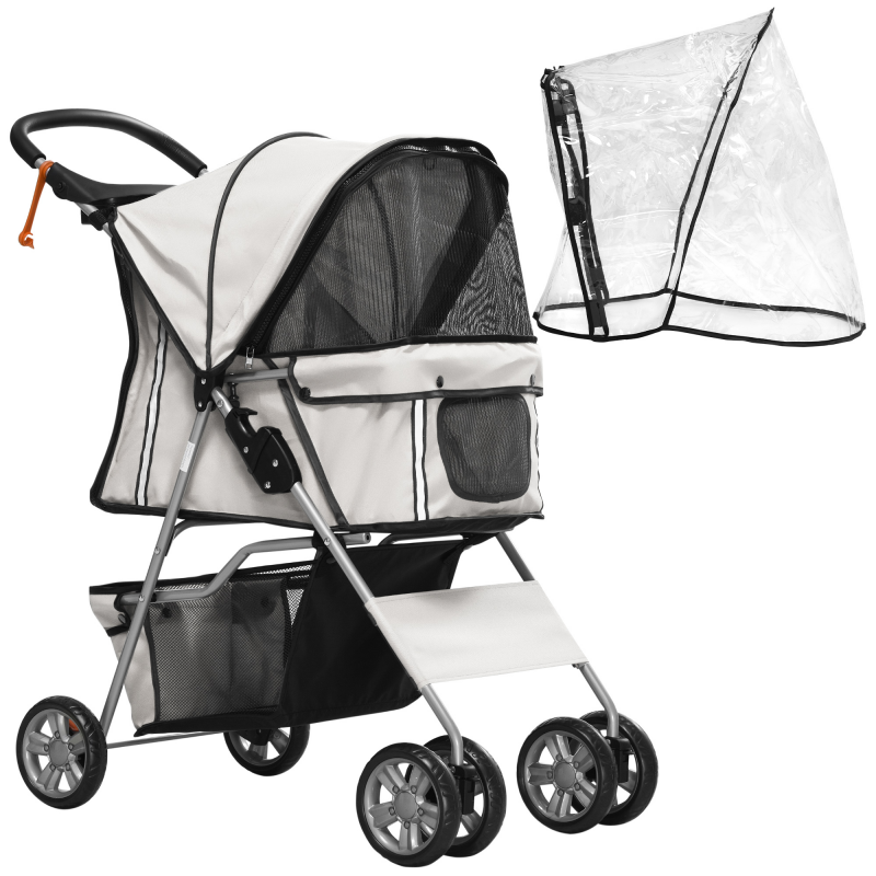 PawHut Hundebuggy Faltbarer Hundewagen bis 20 kg mit Regenverdeck Becherhalter Netzfenster Grau 75x45x97cm für Spaziergänge Aosom.de – Bild 1 von 2