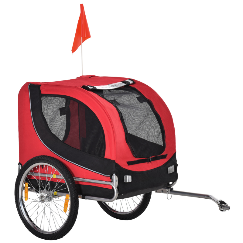 PawHut Hundeanhänger Fahrradanhänger Hundetransporter Hunde Fahrrad Anhänger Rot+Schwarz 130 x 73 x 90 cm Aosom – Bild 1 von 2