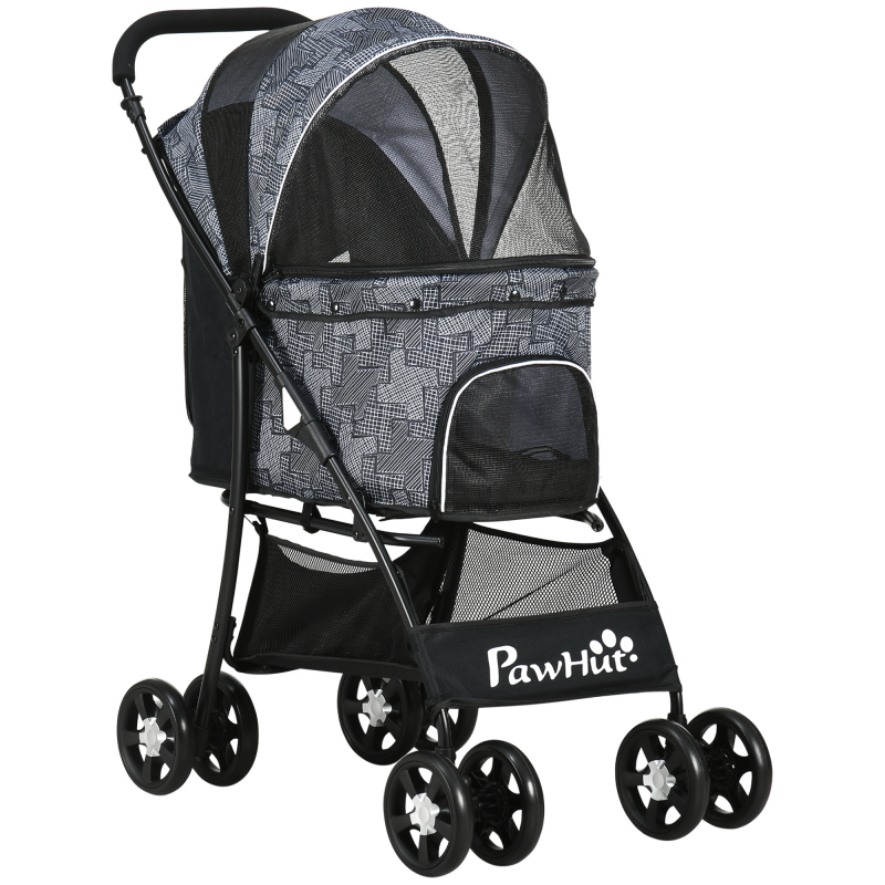 PawHut Hunde Buggy faltbar Hundetrolley mit Kissen für Hunde & Katzen, Netzfenster, Stauraum, Oxfordstoff, 81 x 48 x 99 cm, Grau Schwarz Aosom.de – Bild 1 von 2