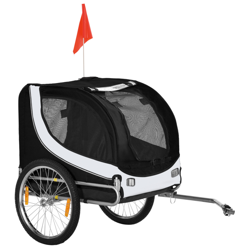 PawHut Hundeanhänger Fahrradanhänger Hundetransporter Fahrrad Weiß+Schwarz 130x73x90cm Aosom – Bild 1 von 2