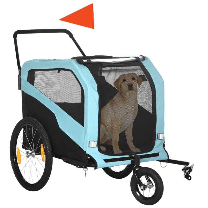 PawHut 2-in-1 Hundeanhänger, Fahrradanhänger für Hunde, Hundewagen mit Reflektoren, Hundebuggy max. 30 kg, Oxford-Gewebe, Blau Aosom – Bild 1 von 2