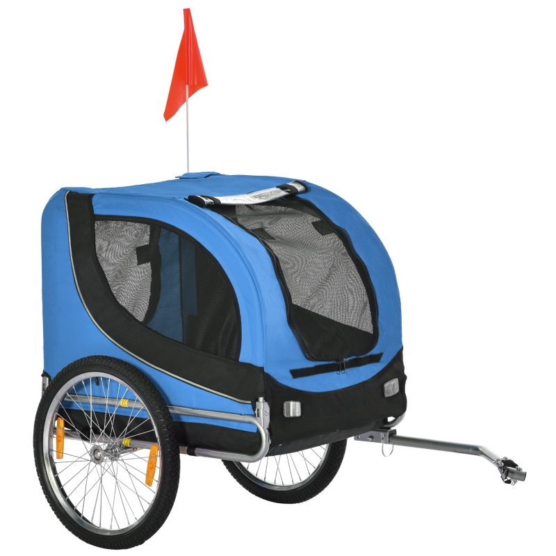 PawHut Hundeanhänger Fahrradanhänger Hundetransporter, Hunde Fahrrad Anhänger, Blau+Schwarz, 130x73x90cm Aosom – Bild 1 von 2