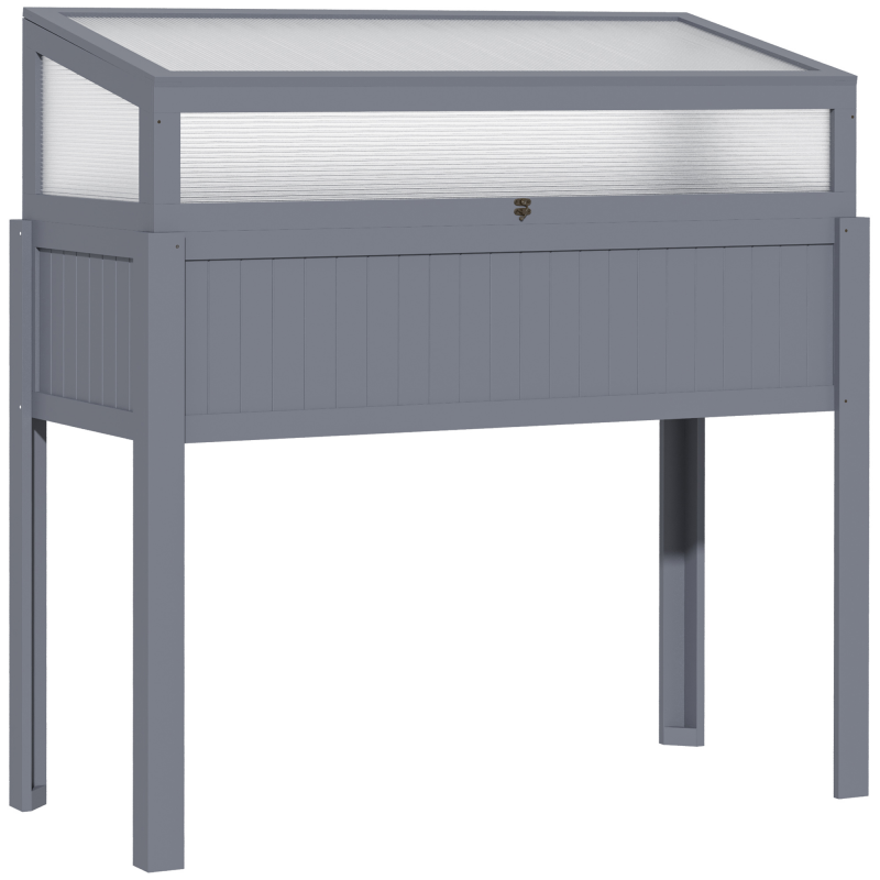 Outsunny Hochbeet Holz mit Frühbeet 2-in-1 Gewächshaus für Tomaten & Gemüsebeet, Polycarbonat grau 120x54x112/122cm Aosom.de – Bild 1 von 2