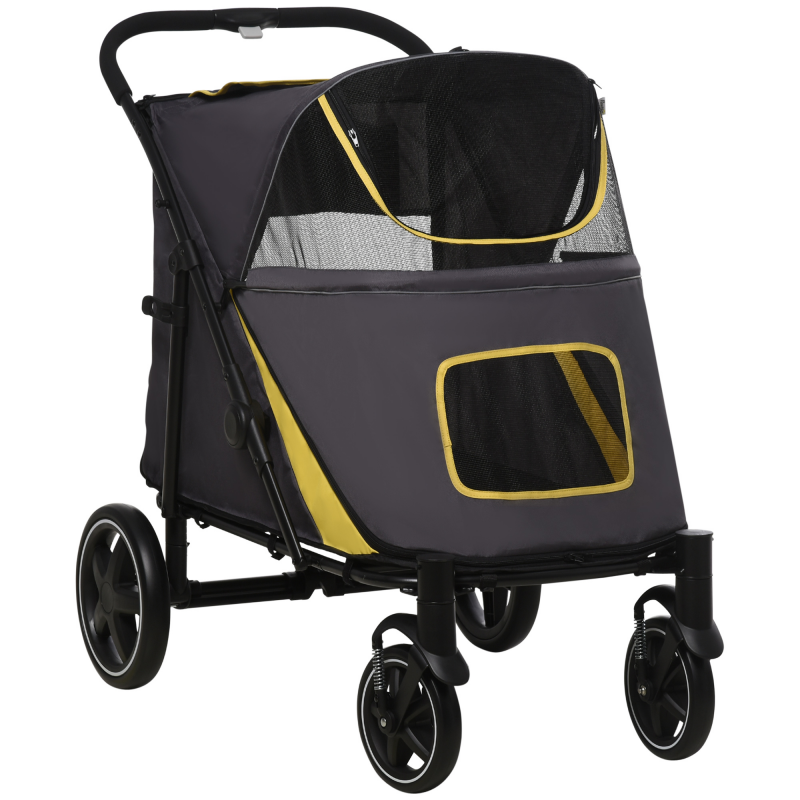 PawHut Hundewagen Hundebuggy faltbar mit Kissen und Sicherheitsleinen, Katzenbuggy mit Netzfenster und Seitentasche aus Oxfordstoff in Dunkelgrau Aosom.de – Bild 1 von 2