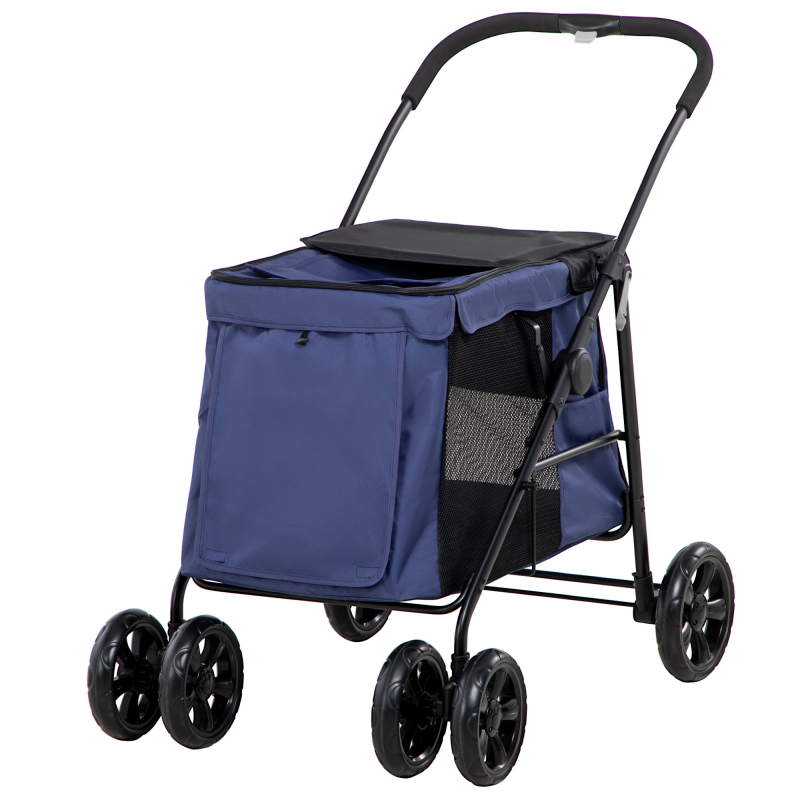 PawHut Hundewagen faltbarer Hundebuggy mit Kissen Seitentaschen Netzfenster für kleine mittelgroße Hunde bis 20 kg Oxford-Gewebe Blau Aosom.de – Bild 1 von 2