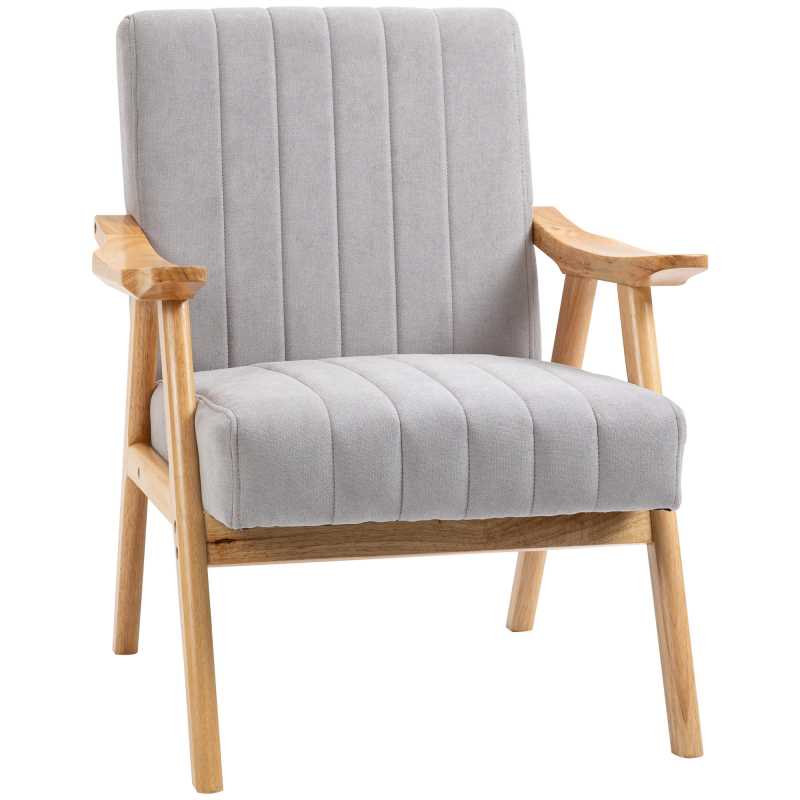 HOMCOM Ohrensessel Polsterstuhl mit Armlehnen Loungesessel Relaxsessel Skandi-Design Gummiholzbeine Hellgrau für Wohnzimmer & Entspannung Aosom.de – Bild 1 von 2