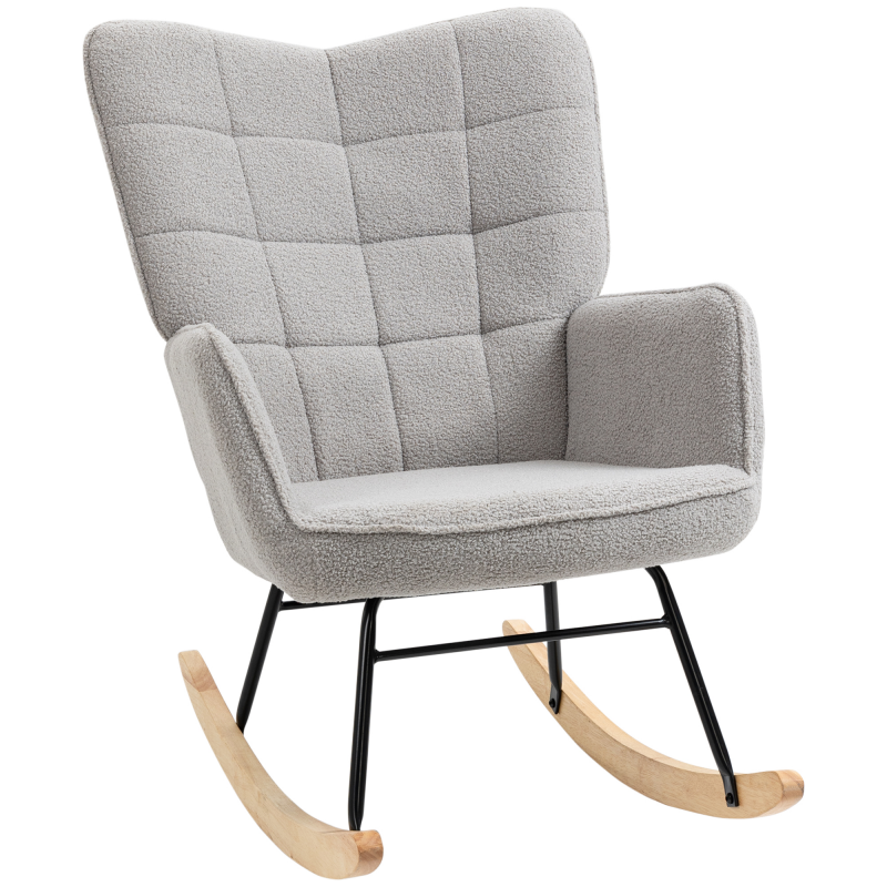HOMCOM Schaukelstuhl Schwingsessel Akzentstuhl Wohnzimmersessel Relaxsessel, Belastbarkeit bis 120 kg, Berbervlies, Hellgrau 71 x 92 x 101 cm Aosom – Bild 1 von 2