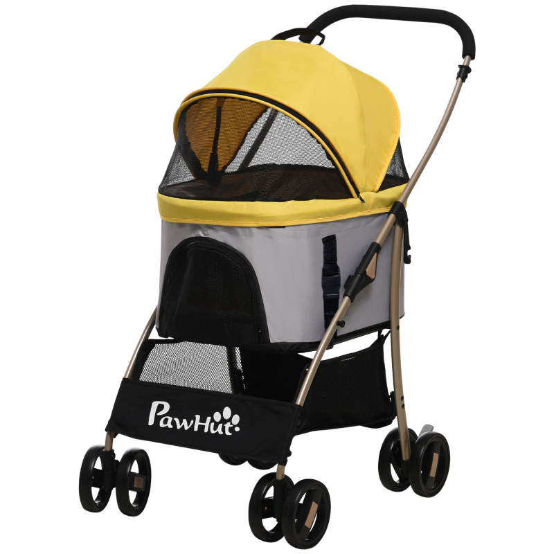 PawHut Hundewagen 2-in-1 Hundetrolley & Tragetasche, faltbarer Hundebuggy mit Kissen, 4 Rädern, Netzfenster, Oxfordstoff, Gelb Aosom – Bild 1 von 2