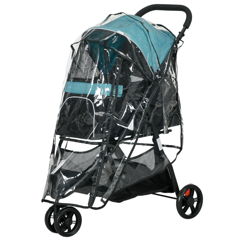 PawHut Hundebuggy 2 in 1 Katzenwagen klappbar mit Regenschutz, Hunde- & Katzenbuggy für kleine Miniaturhunde mit Meshfenster, Dunkelgrün Aosom.de – Bild 1 von 2