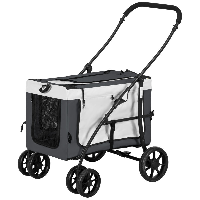 PawHut 2 in 1 Hundebuggy, Haustierwagen, Hundetrolley mit abnehmbarem Korb, 2 Sicherheitsleinen, klappbar Katzenwagen für kleine/Miniaturhunde Aosom – Bild 1 von 2